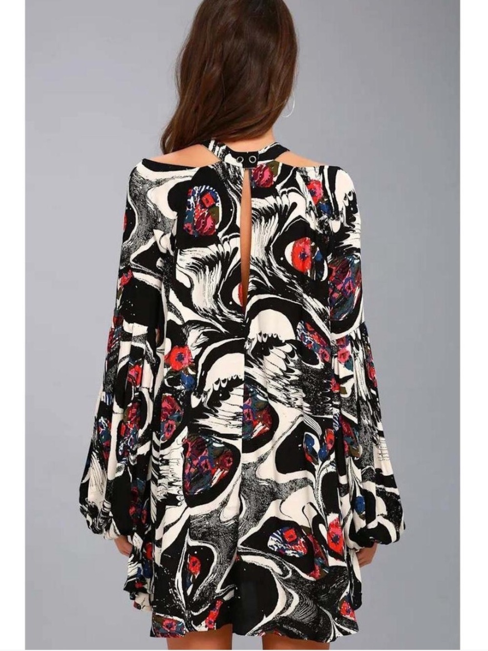 Free People Drift Away Abstract Print Tunic Dress Top Cold Shoulder Boho Size M - Picture 3 of 8